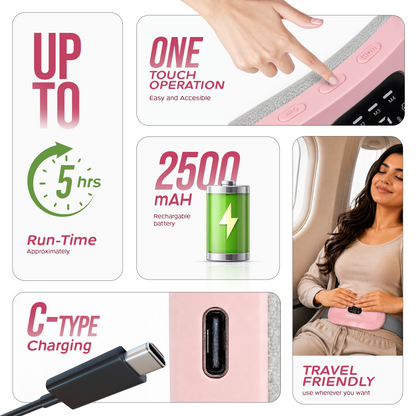 OWNTECH Period Cramp Relief Massager for Women | Heating Belt with 3 Heat & 4 Massage Modes | Rechargeable Menstrual Pain Relief Device | Menstrual Cup & Travel Pouch Included